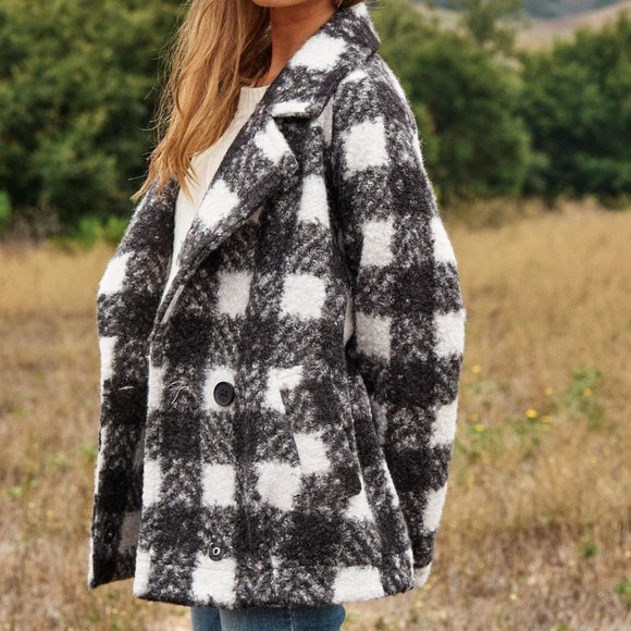 new DAVI N DANI BOUCLE blazer jacket black white SM-3X plaid western Boho CHIC - Picture 4 of 8